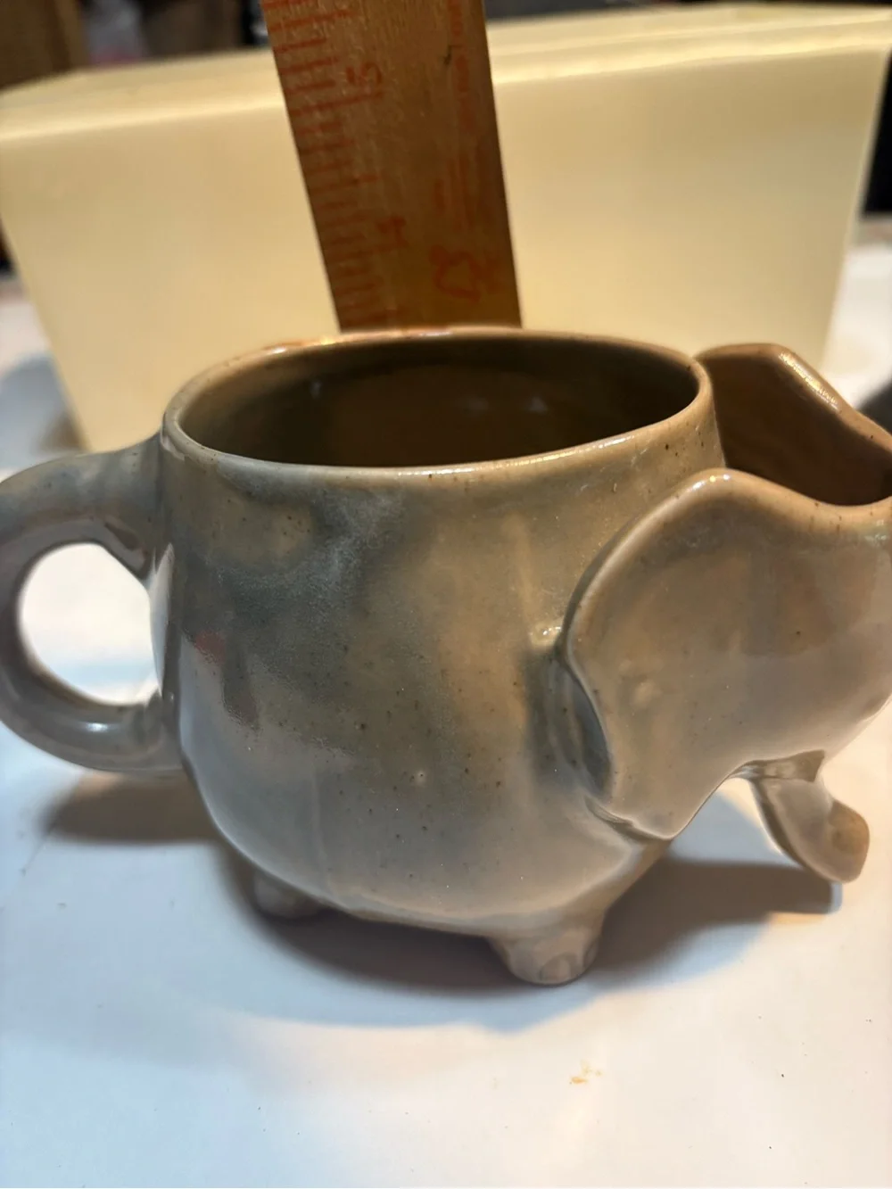 retired Urban Outfitters ceramic elephant mug speckled brown glaze trunk handle